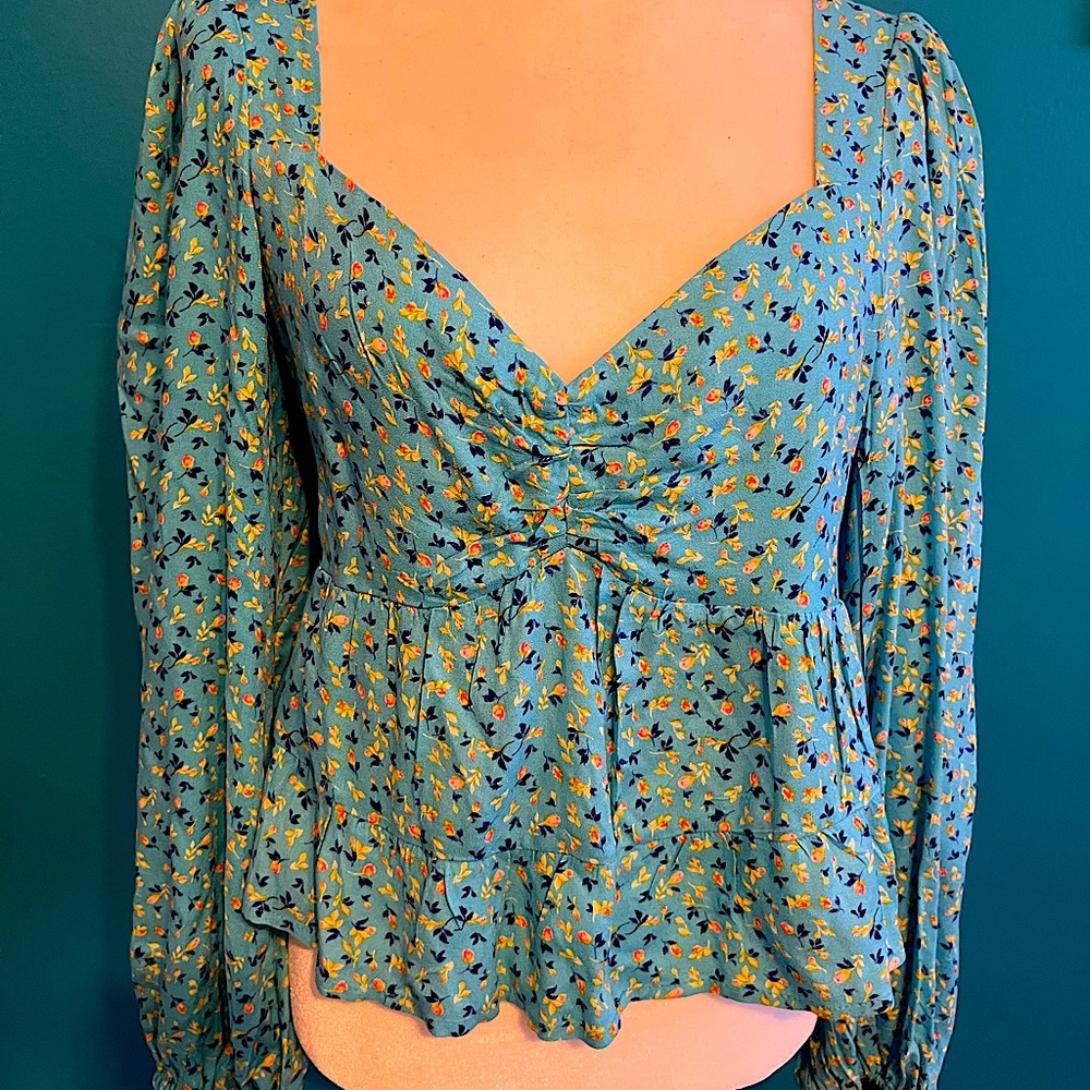 AFRM Floral puff sleeve blouse Sz.L